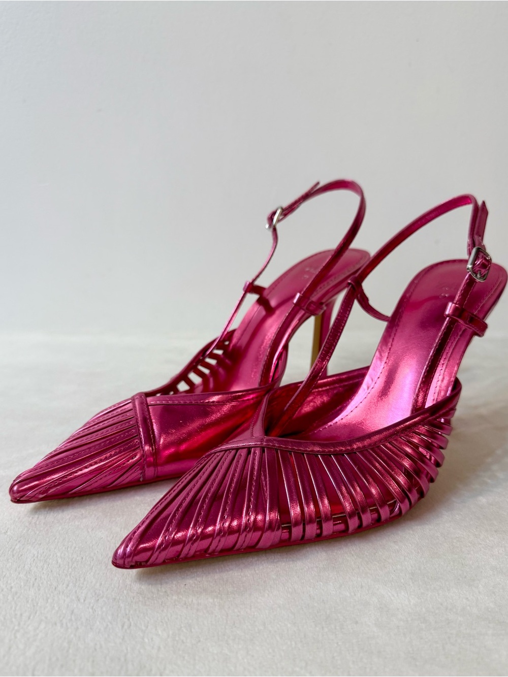 Zara Women’s Pink Metallic Pointy Toe Slingback Pumps Size 39 - Picture 4 of 10